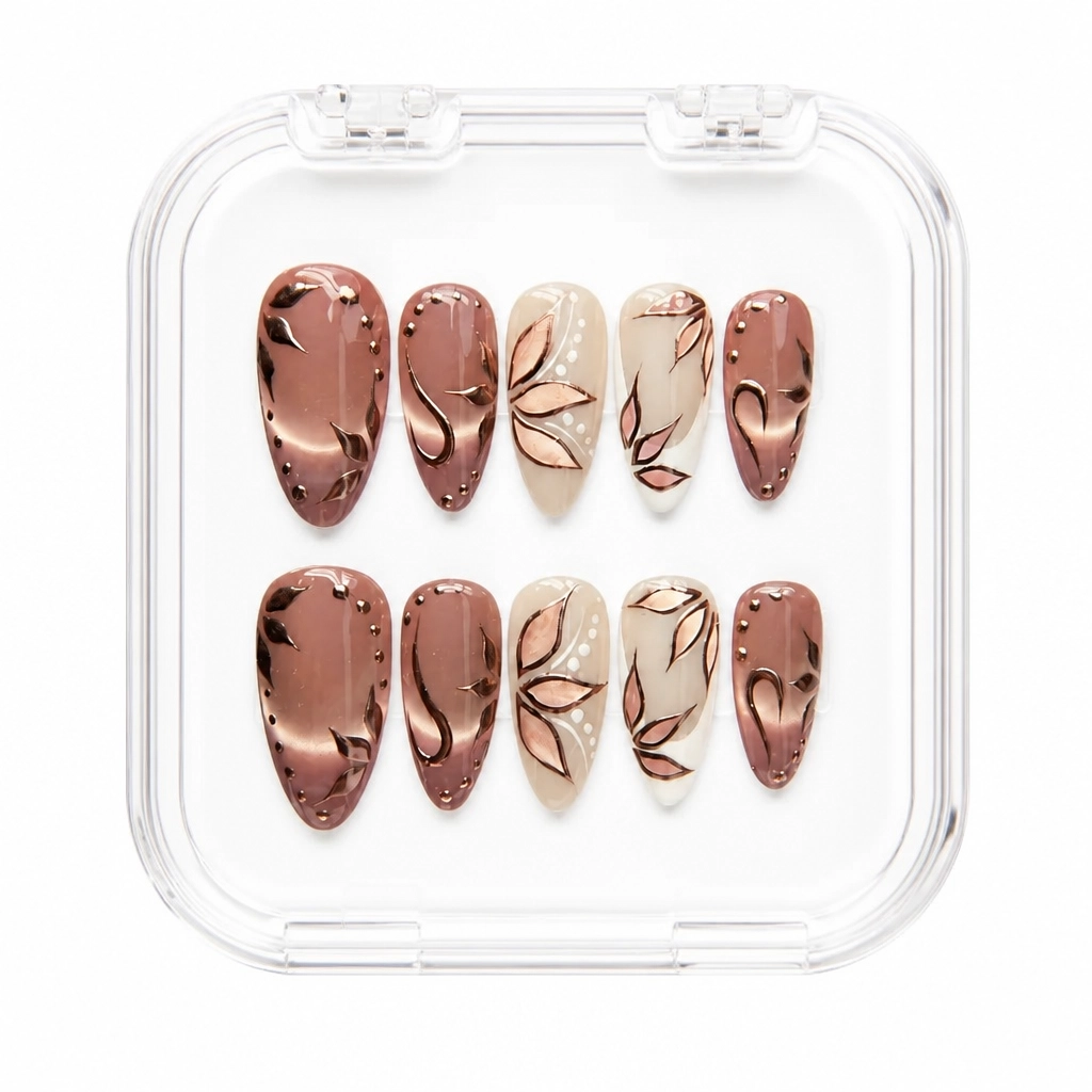 Press-on Nails Wholesale $11.90 Rose Gold Flora by Yabe Vietnam