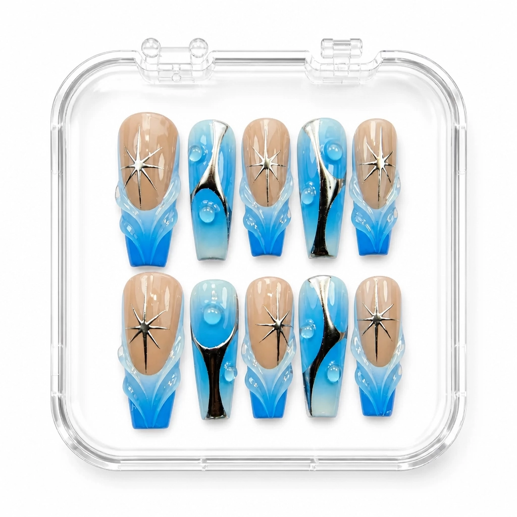 Press-on Nails Wholesale $11.90 Celestial Aqua Star by Yabe Vietnam