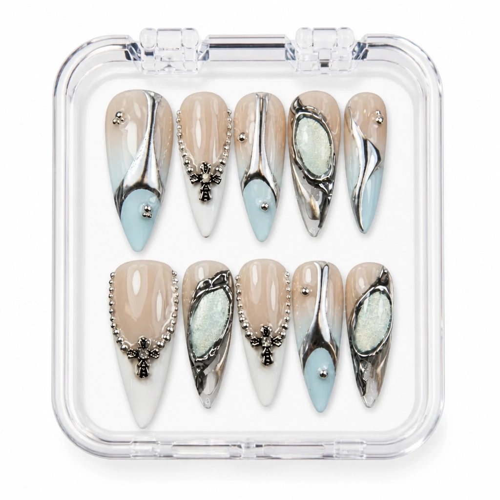 Press-on Nails Wholesale $11.90 Silver Cross Elegance by Yabe Vietnam