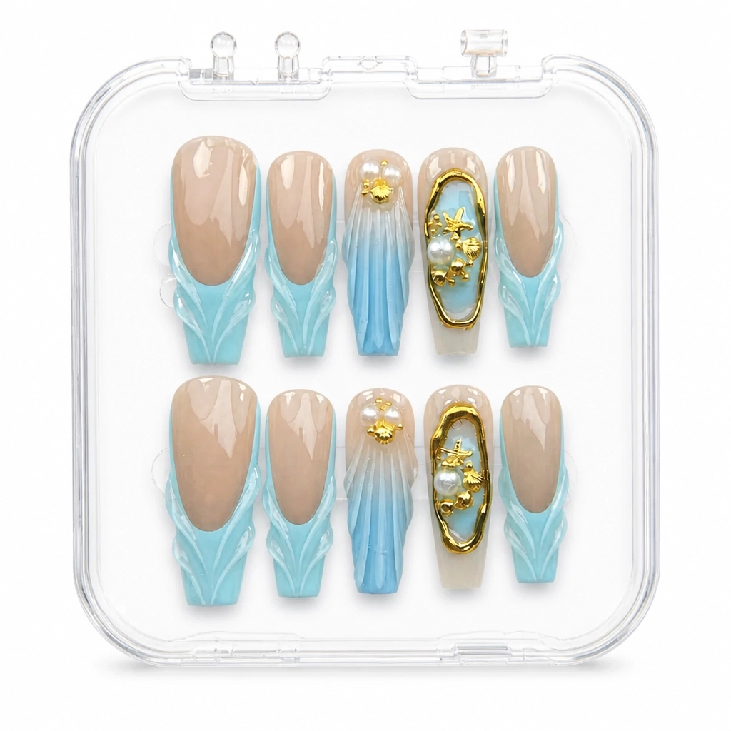 Press-on Nails Wholesale $11.90 Aquatic Shell Bliss by Yabe Vietnam