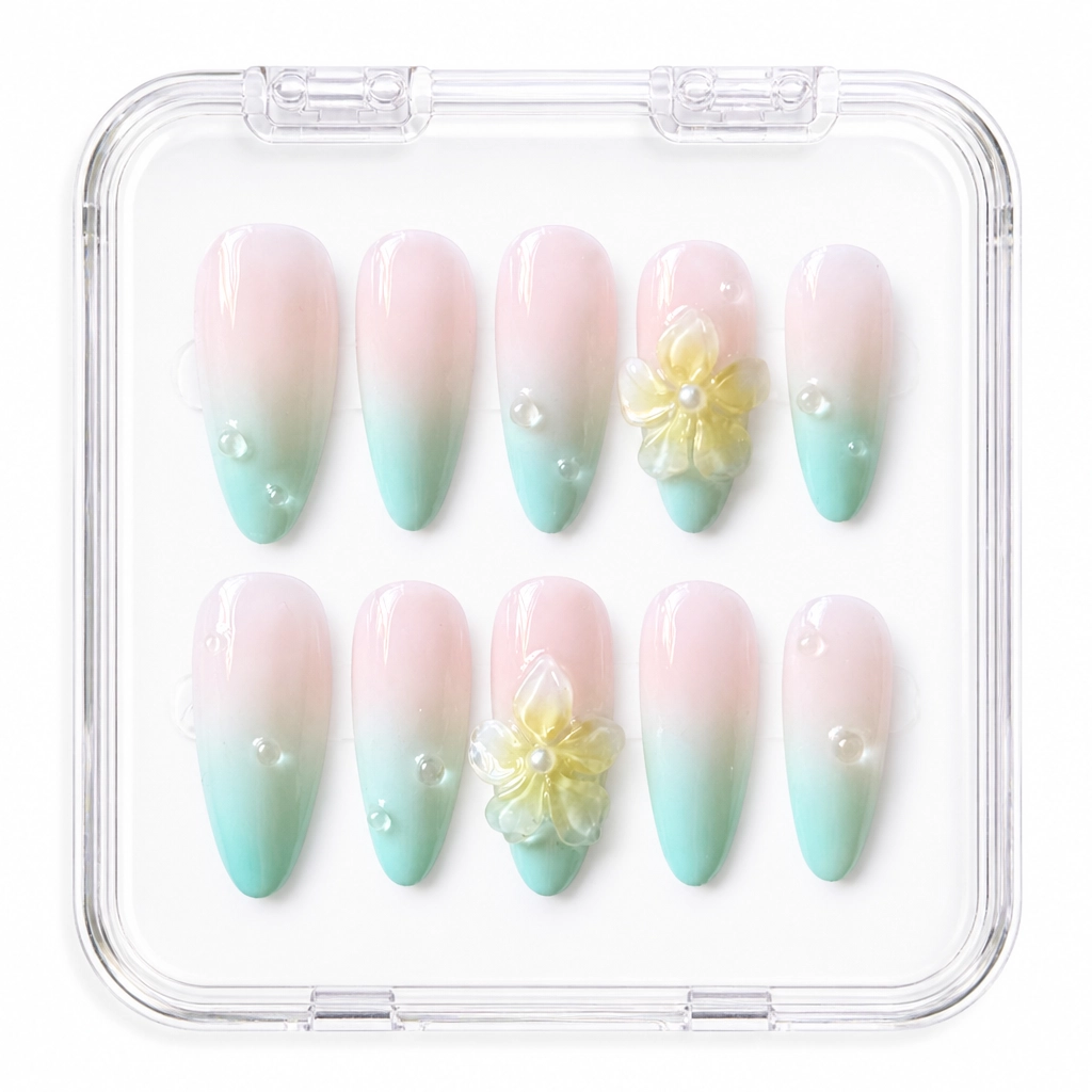 Press-on Nails Wholesale $11.90 Mint Blossom Dew by Yabe Vietnam