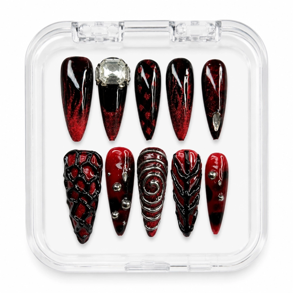 Press-on Nails Wholesale $11.90 Vampire Ruby Web by Yabe Vietnam