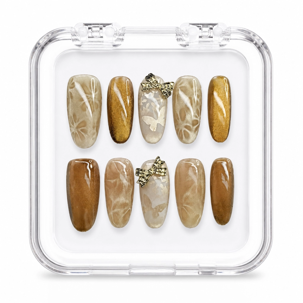 Press-on Nails Wholesale $11.90 Golden Butterfly Bow by Yabe Vietnam