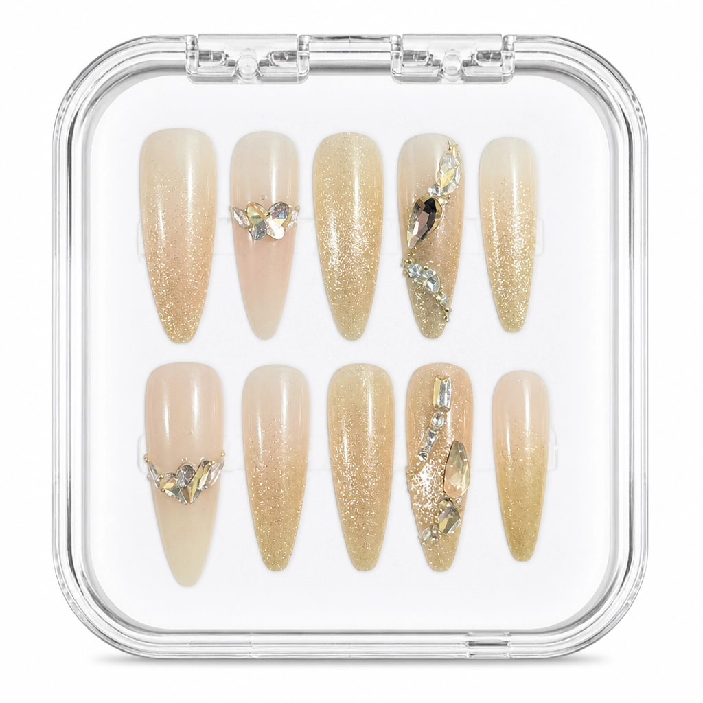 Press-on Nails Wholesale $11.90 Golden Hour Glamour by Yabe Vietnam