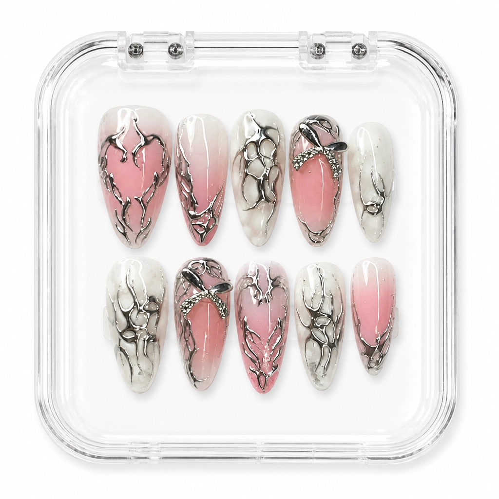Press-on Nails Wholesale $11.90 Blush Chrome Bows by Yabe Vietnam