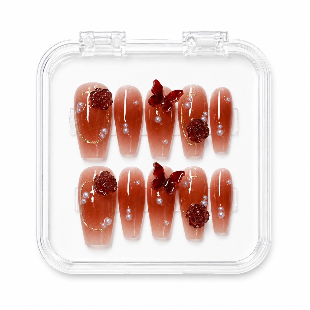 Press-on Nails Wholesale $11.90 Crimson Blossom by Yabe Vietnam