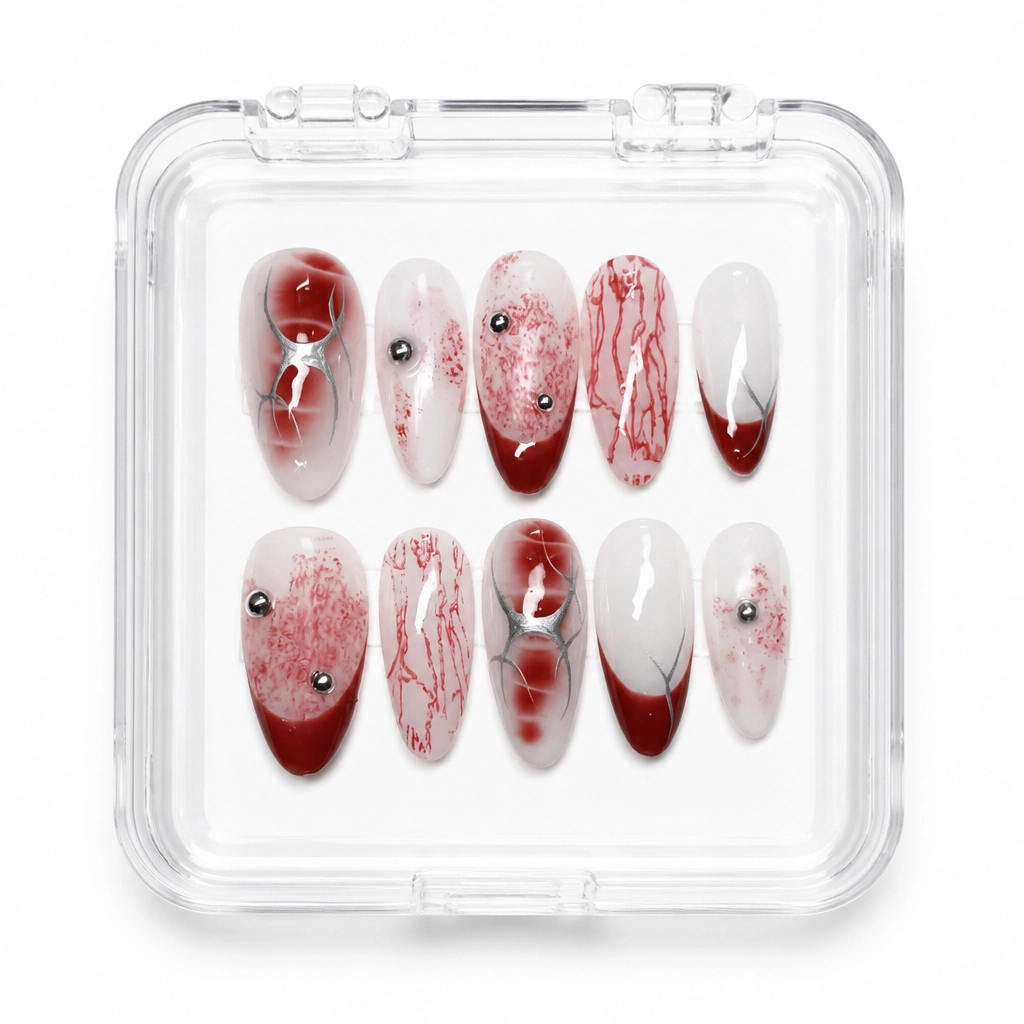 Press-on Nails Wholesale $11.90 Gothic Crimson Veins by Yabe Vietnam