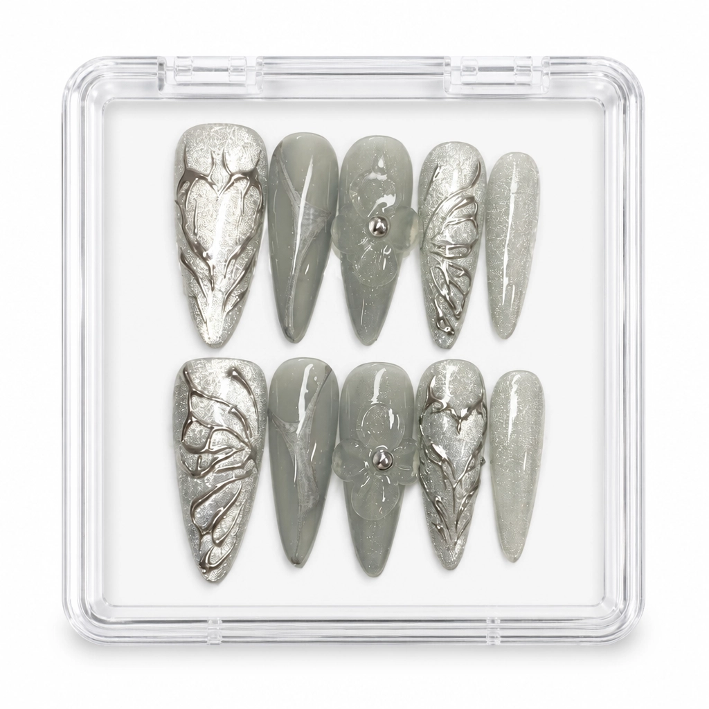 Press-on Nails Wholesale $11.90 Silver Butterfly Dreams by Yabe Vietnam
