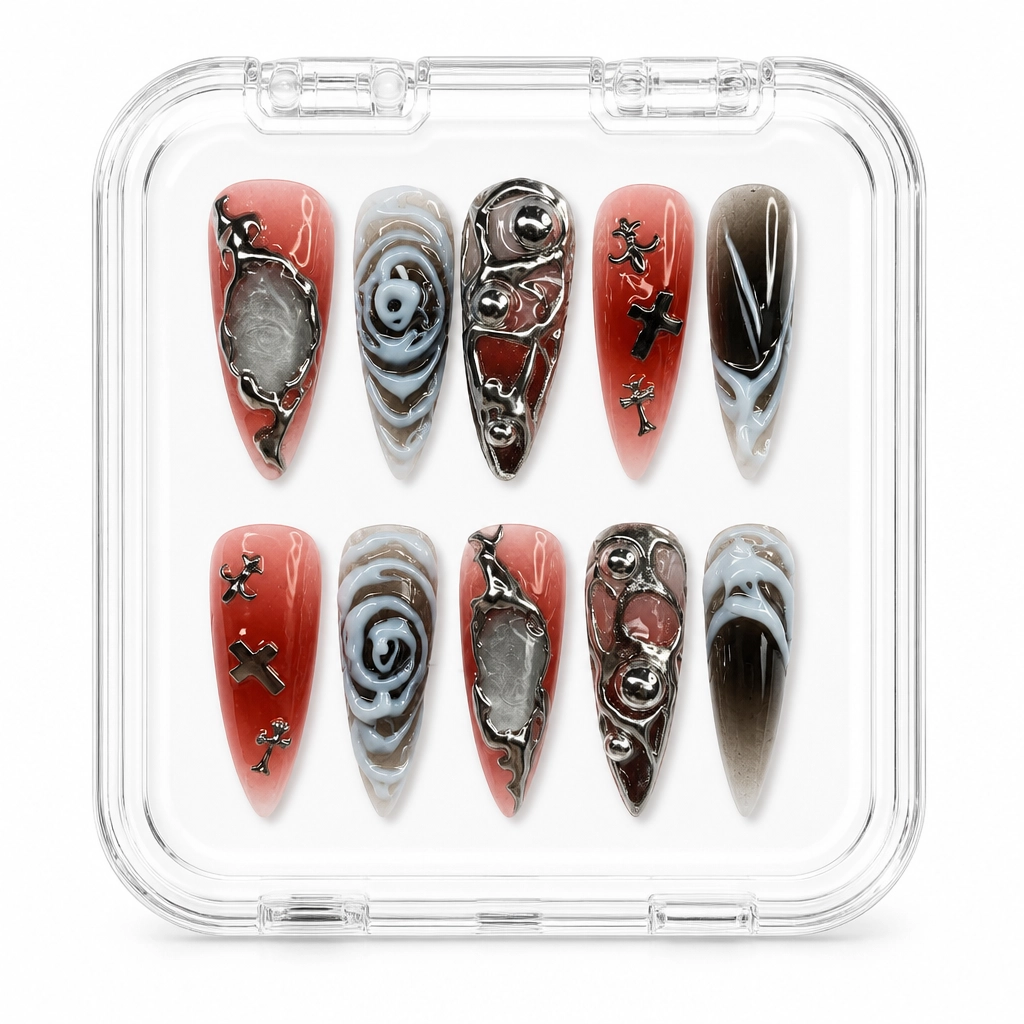 Press-on Nails Wholesale $11.90 Crimson Cyber Rose by Yabe Vietnam