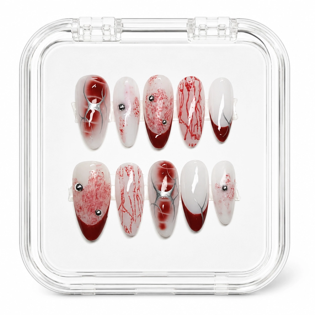 Press-on Nails Wholesale $11.90 Crimson Vein Gothic by Yabe Vietnam