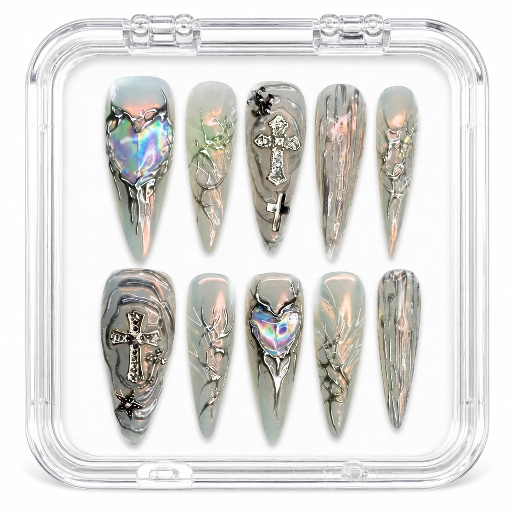 Press-on Nails Wholesale $11.90 Holo Chrome Gothic by Yabe Vietnam