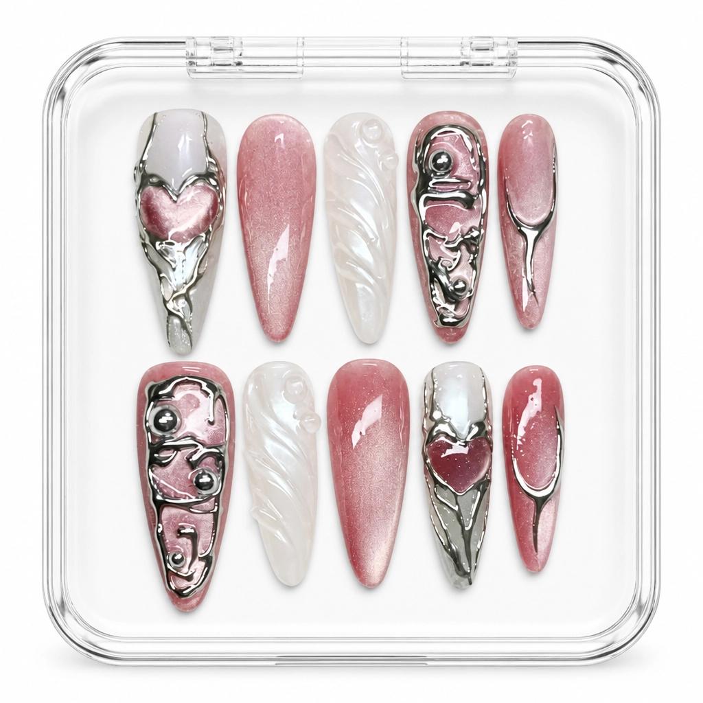 Press-on Nails Wholesale $11.90 Rose Chrome Elegance by Yabe Vietnam
