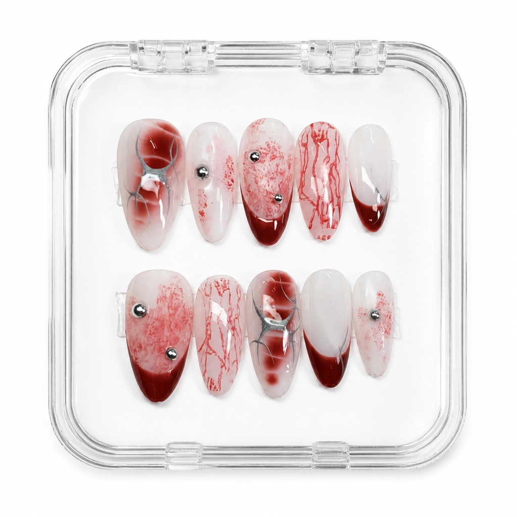 Press-on Nails Wholesale $11.90 Crimson Vein Elegance by Yabe Vietnam