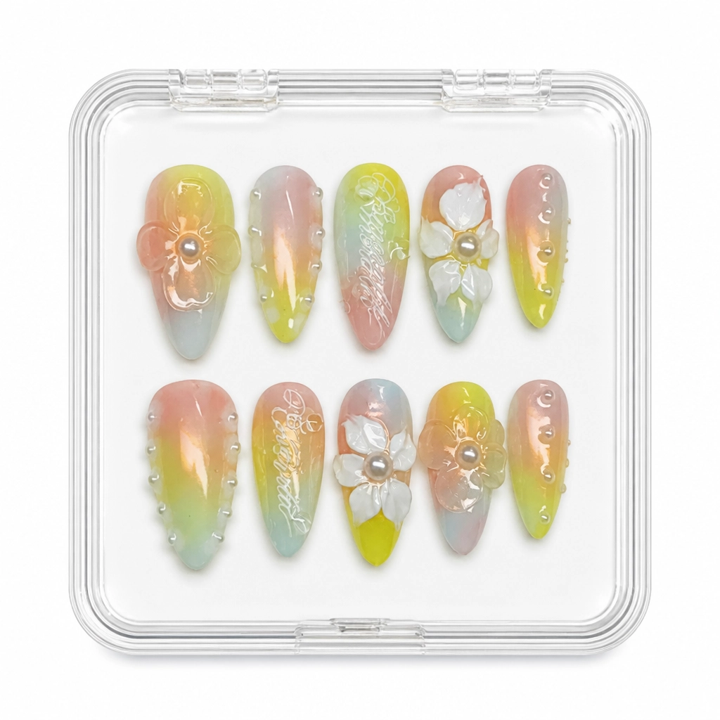Press-on Nails Wholesale $11.90 Aura Pearl Blossom by Yabe Vietnam