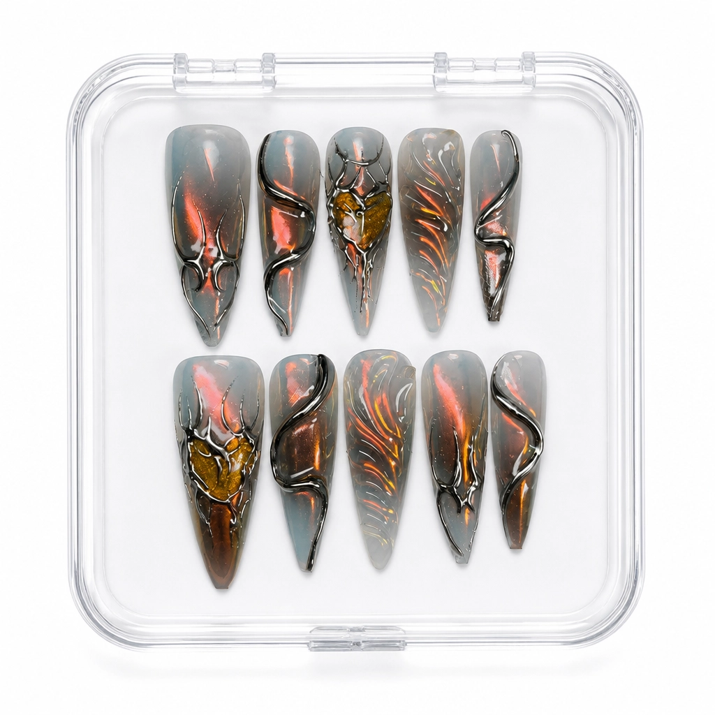Press-on Nails Wholesale $11.90 Cyber Heart Inferno by Yabe Vietnam