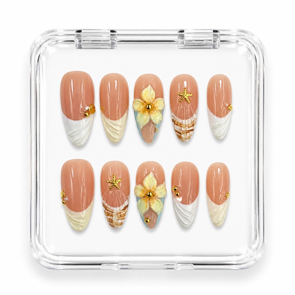 Press-on Nails Wholesale $11.90 Golden Sands Bloom by Yabe Vietnam
