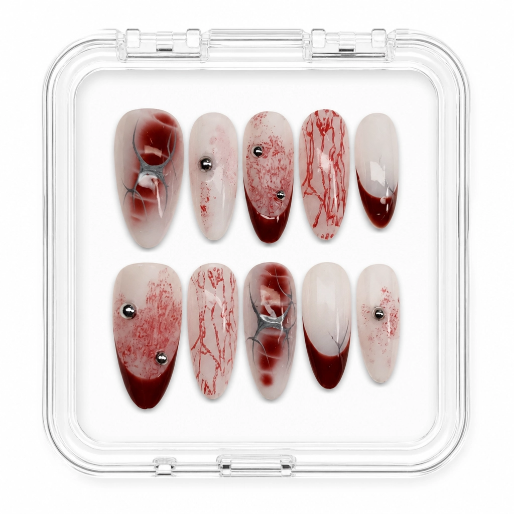 Press-on Nails Wholesale $11.90 Crimson Veins by Yabe Vietnam