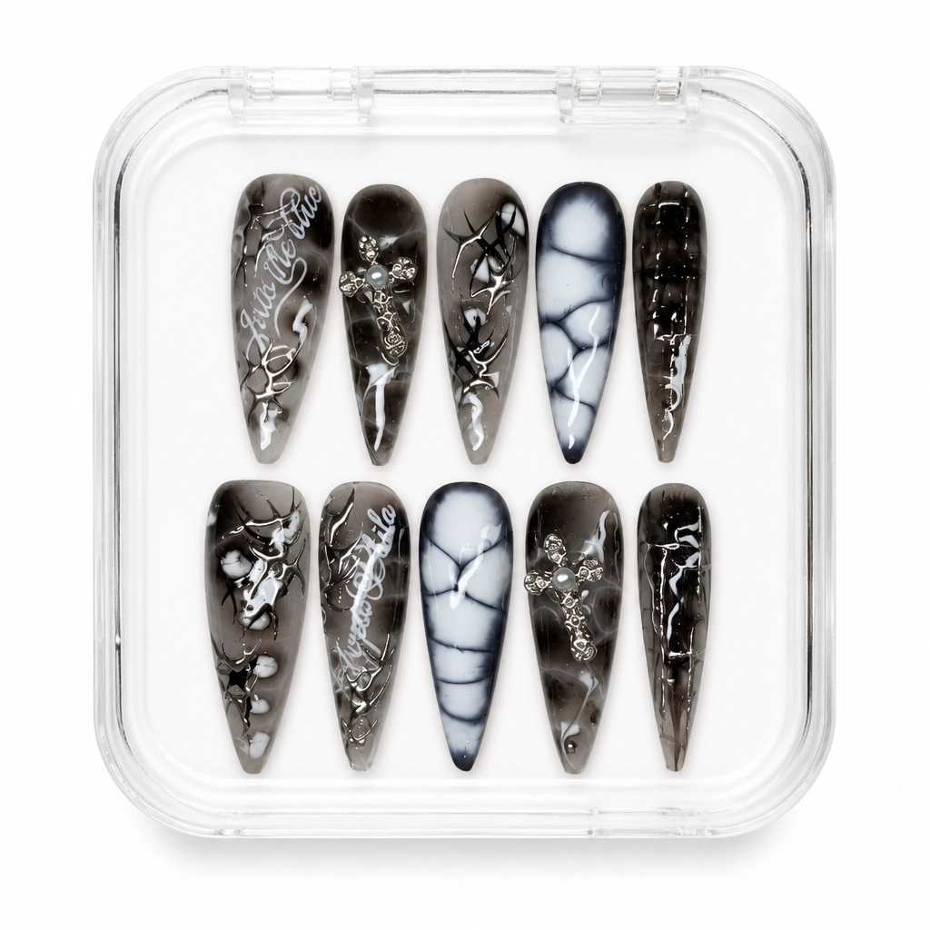 Press-on Nails Wholesale $11.90 Noir Script Cross by Yabe Vietnam