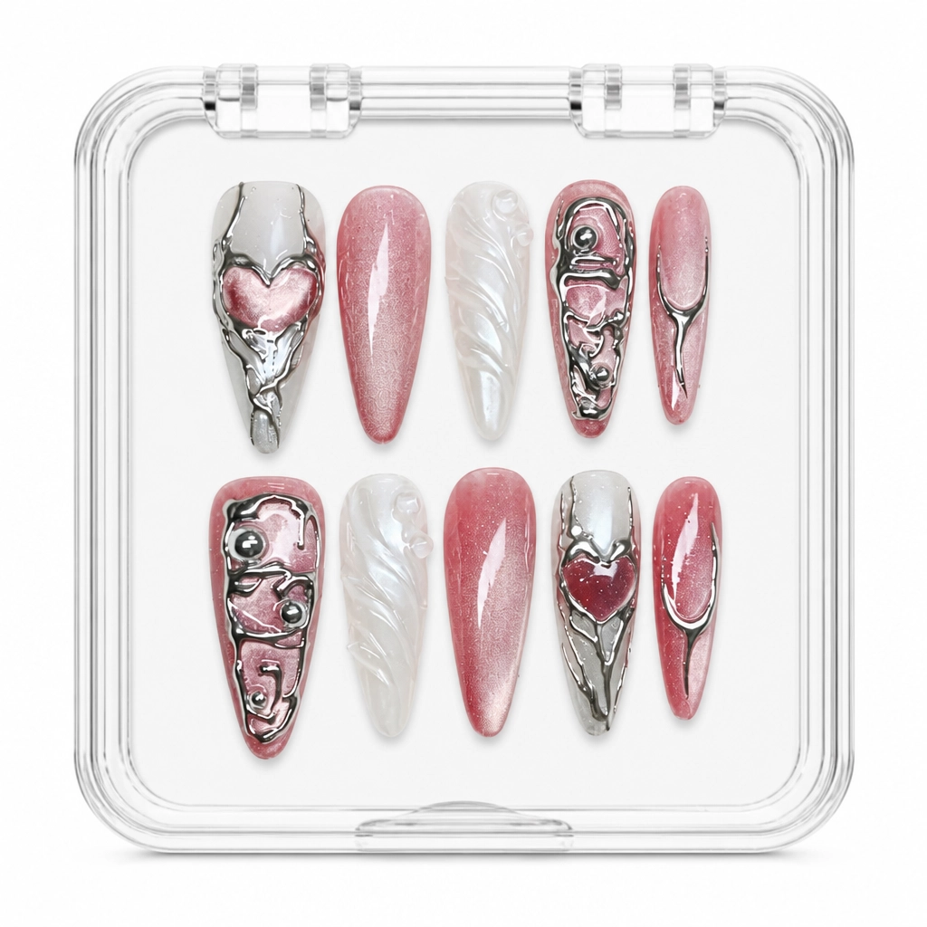 Press-on Nails Wholesale $11.90 Rose Quartz Heart by Yabe Vietnam