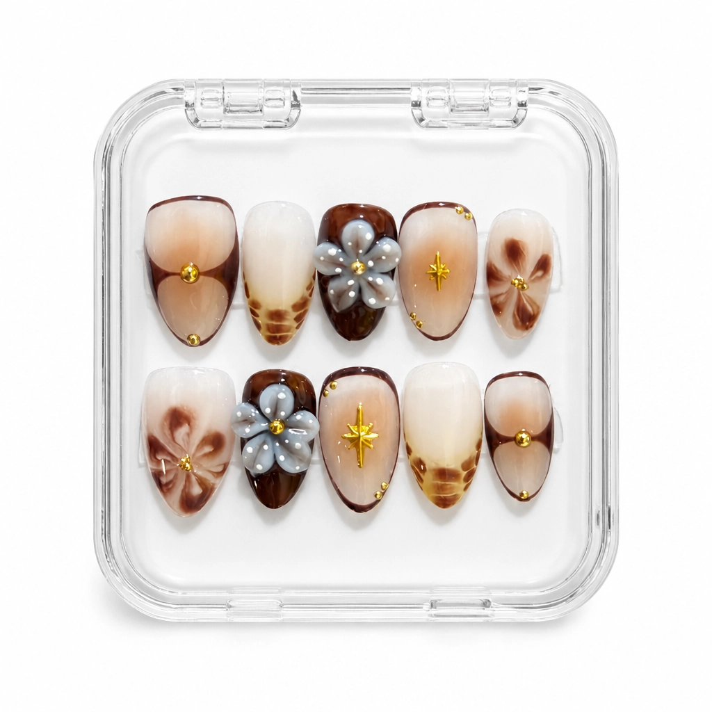 Press-on Nails Wholesale $11.90 Vintage Latte Bloom by Yabe Vietnam