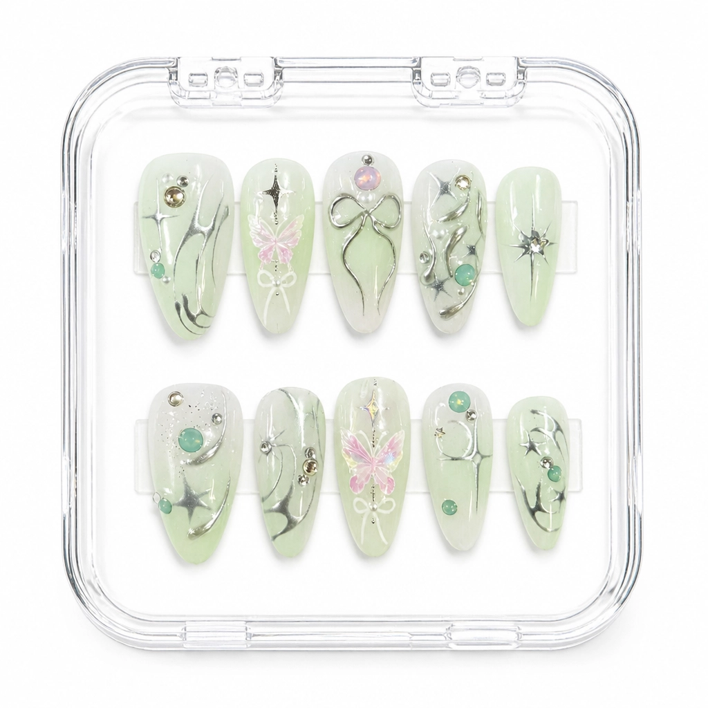 Press-on Nails Wholesale $11.90 Mint Butterfly Bliss by Yabe Vietnam
