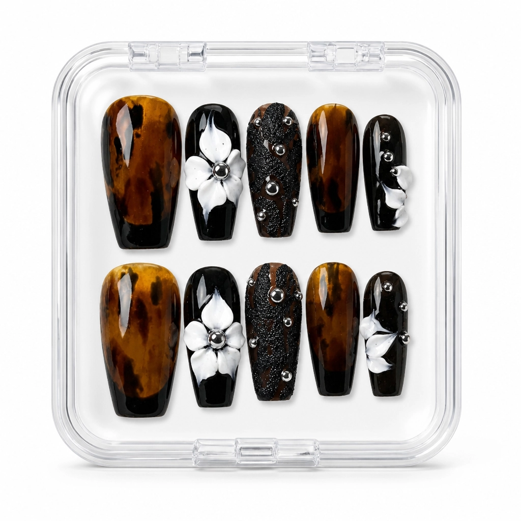 Press-on Nails Wholesale $11.90 Tortoise Noir Blossom by Yabe Vietnam