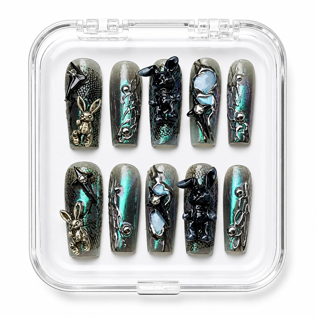 Press-on Nails Wholesale $11.90 Midnight Cyber Bunny by Yabe Vietnam