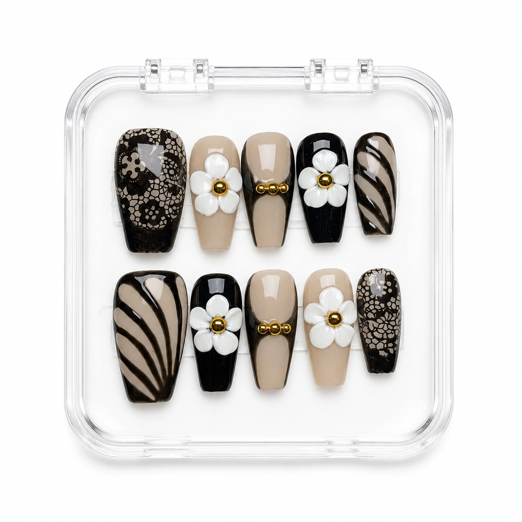 Press-on Nails Wholesale $11.90 Lace Blossom Elegance by Yabe Vietnam