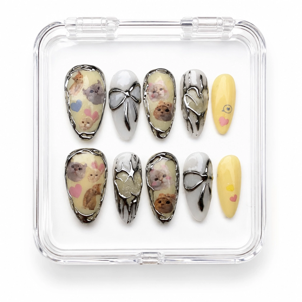 Press-on Nails Wholesale $11.90 Whimsical Kitten by Yabe Vietnam