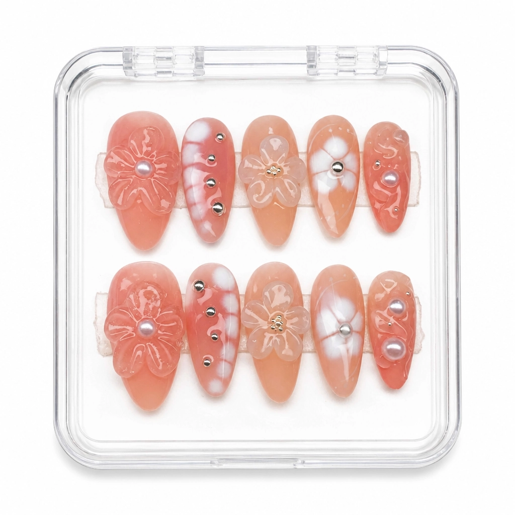 Press-on Nails Wholesale $11.90 Peach Blossom Elegance by Yabe Vietnam