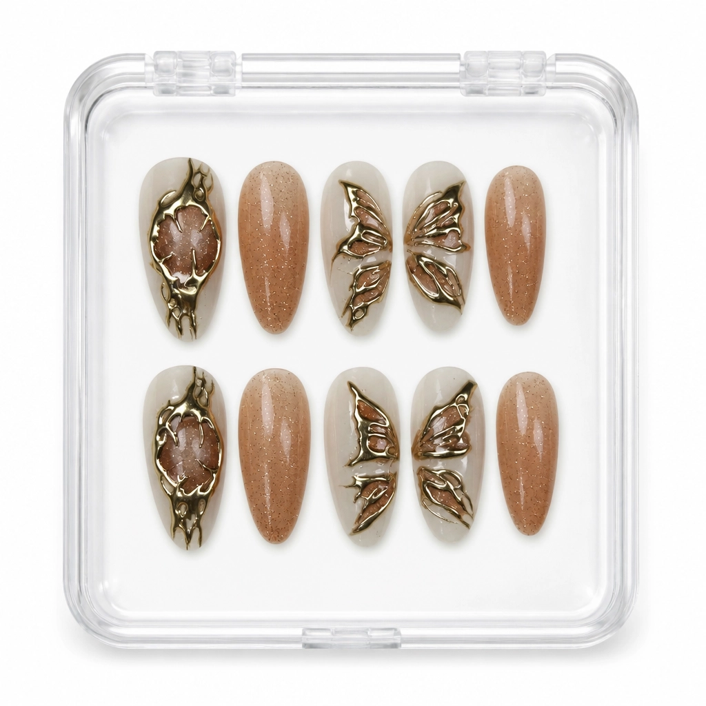 Press-on Nails Wholesale $11.90 Whimsical Gold Wings by Yabe Vietnam