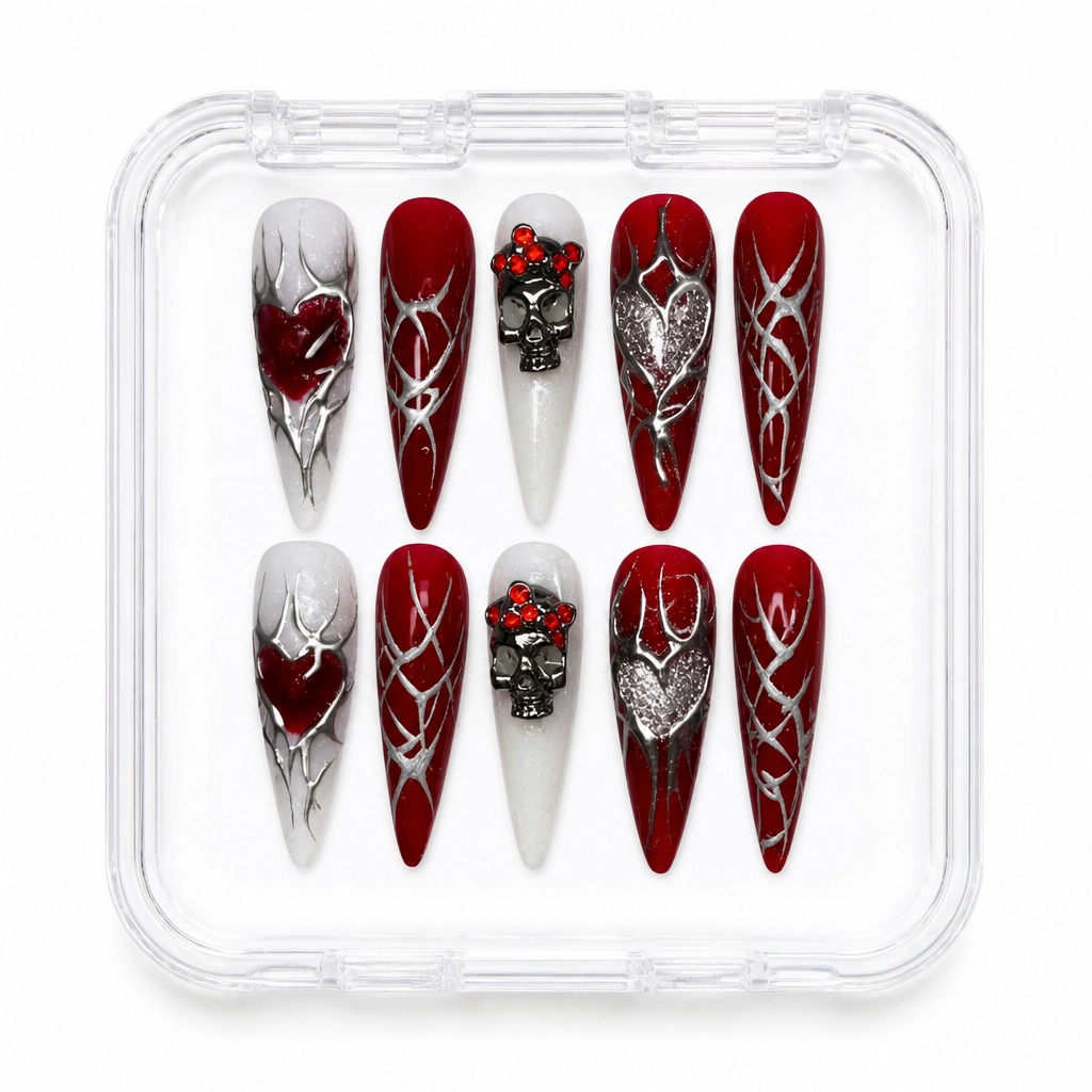 Press-on Nails Wholesale $11.90 Crimson Gothic Heart by Yabe Vietnam