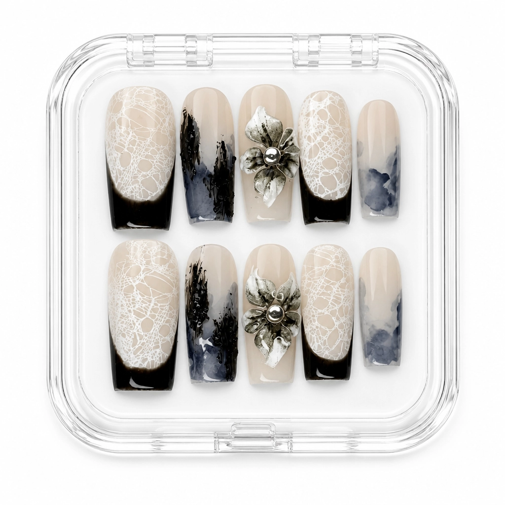 Press-on Nails Wholesale $11.90 Liquid Silver Armor by Yabe Vietnam