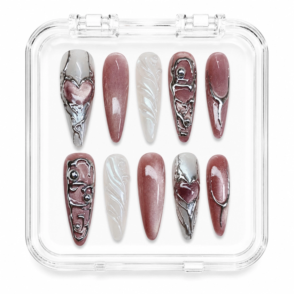 Press-on Nails Wholesale $11.90 Rose Heart Shimmer by Yabe Vietnam