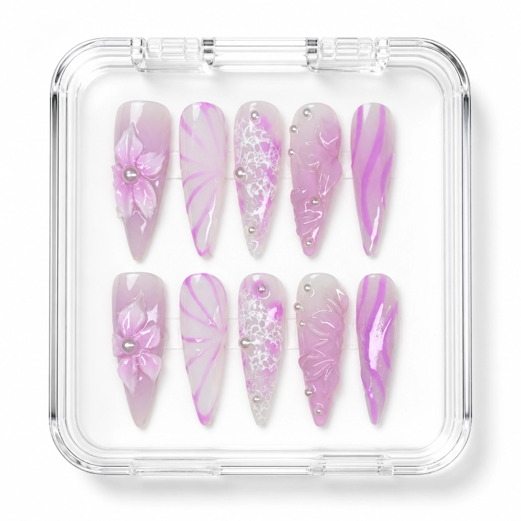 Press-on Nails Wholesale $11.90 Lavender Lace Fantasy by Yabe Vietnam