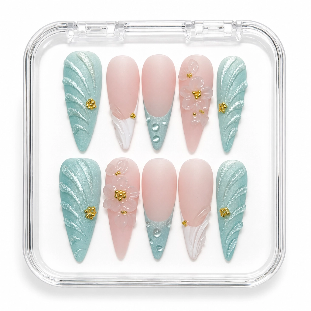 Press-on Nails Wholesale $11.90 Seafoam Elegance by Yabe Vietnam