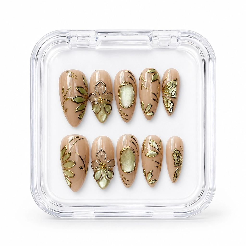 Press-on Nails Wholesale $11.90 Golden Sage Bloom by Yabe Vietnam