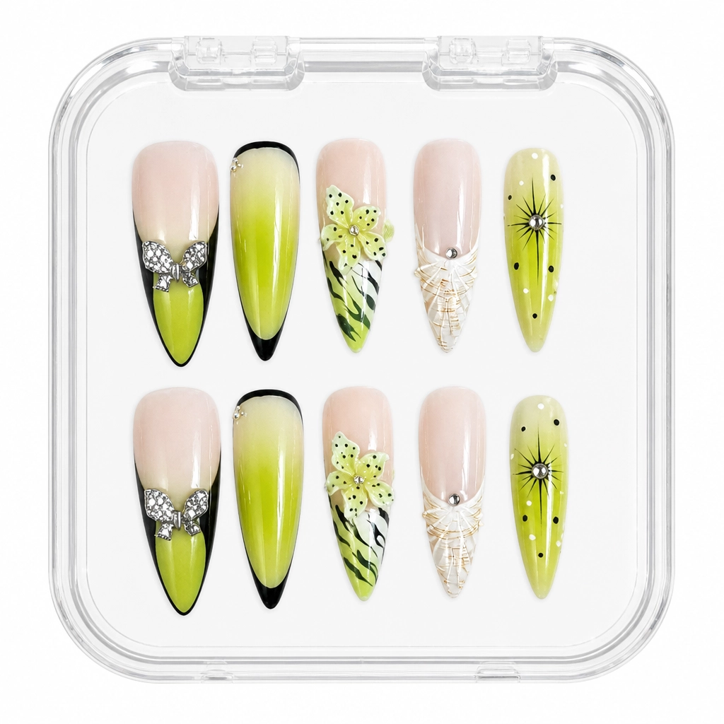 Press-on Nails Wholesale $11.90 Lime Blossom Spark by Yabe Vietnam