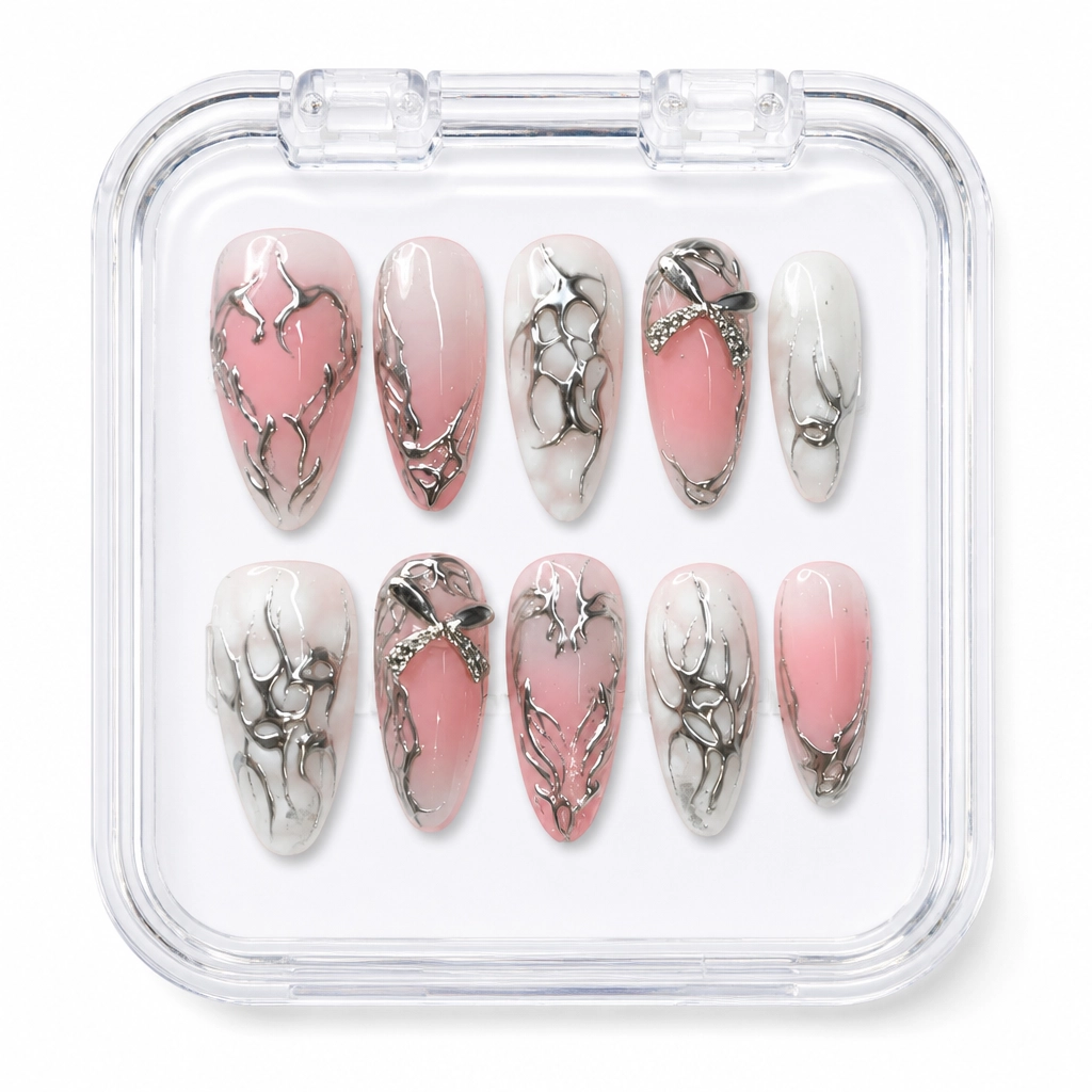 Press-on Nails Wholesale $11.90 Chrome Bow Aura by Yabe Vietnam