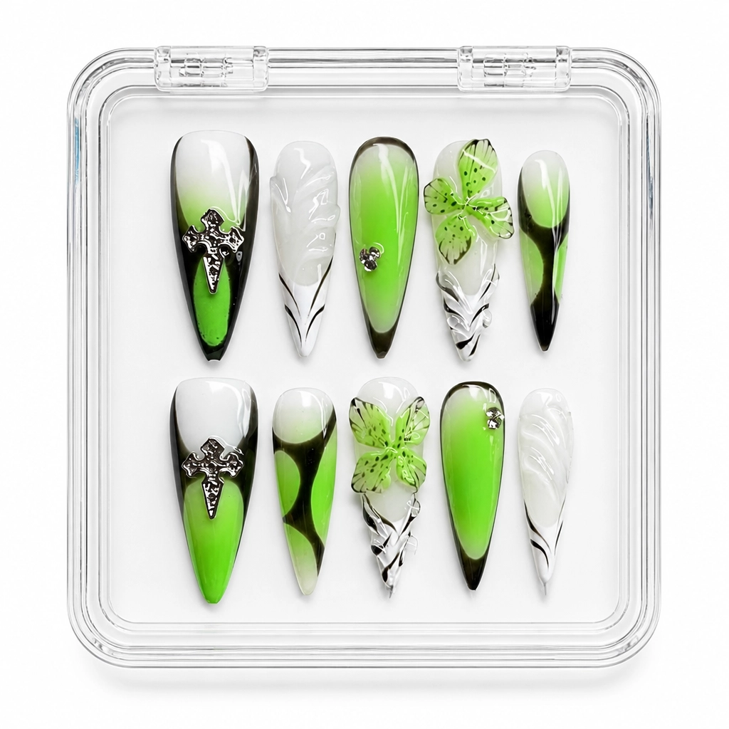 Press-on Nails Wholesale $11.90 Gothic Lime Charm by Yabe Vietnam