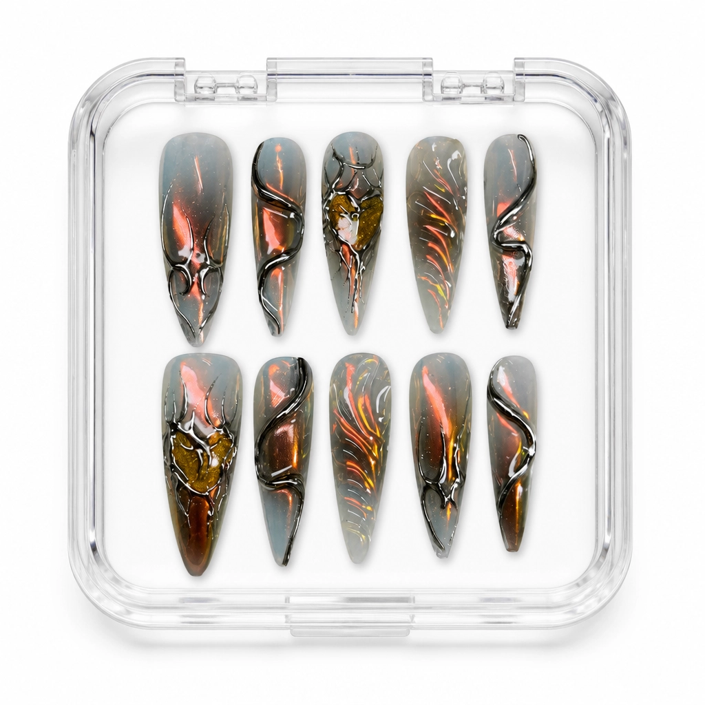 Press-on Nails Wholesale $11.90 Fiery Cyber Heart by Yabe Vietnam