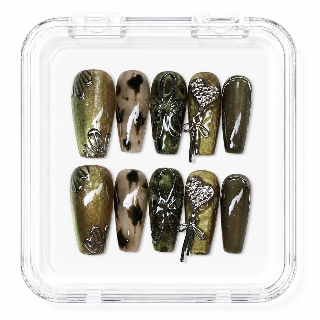 Press-on Nails Wholesale $11.90 Olive Velvet Charm by Yabe Vietnam
