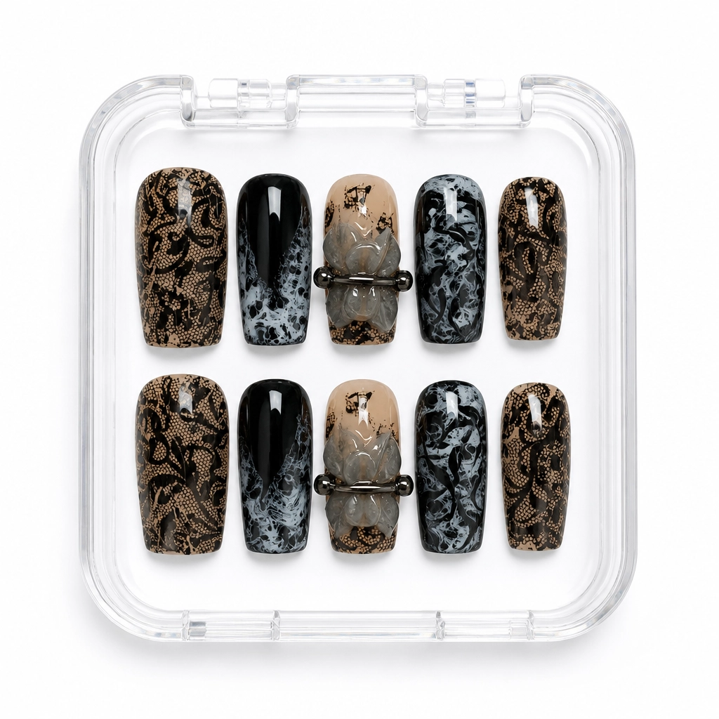 Press-on Nails Wholesale $11.90 Victorian Lace Charm by Yabe Vietnam