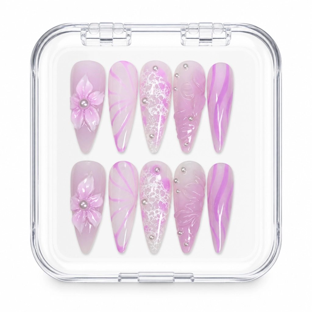 Press-on Nails Wholesale $11.90 Lavender Lace Bloom by Yabe Vietnam
