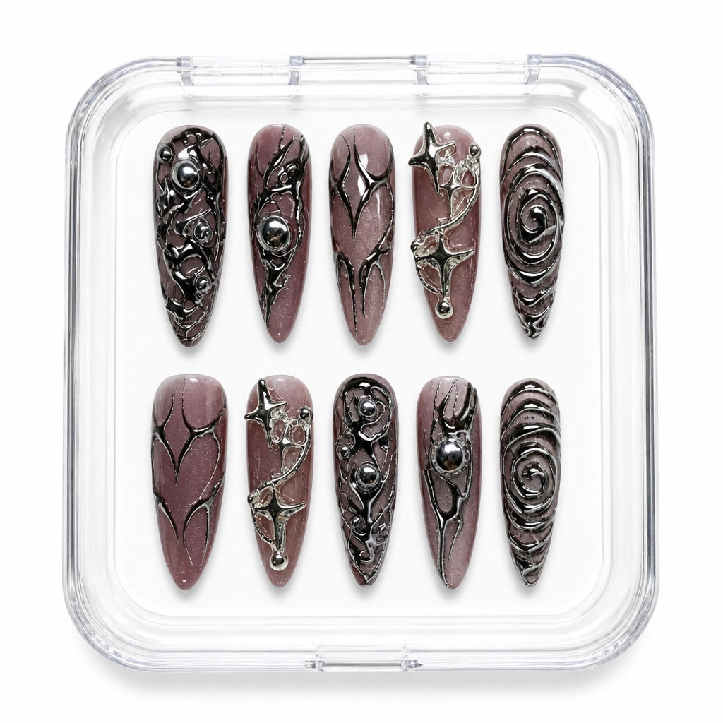 Press-on Nails Wholesale $11.90 Silver Cyber Chic by Yabe Vietnam