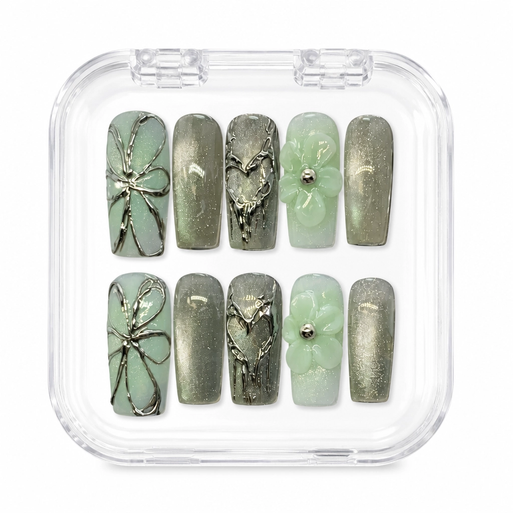Press-on Nails Wholesale $11.90 Sage Blossom Charm by Yabe Vietnam