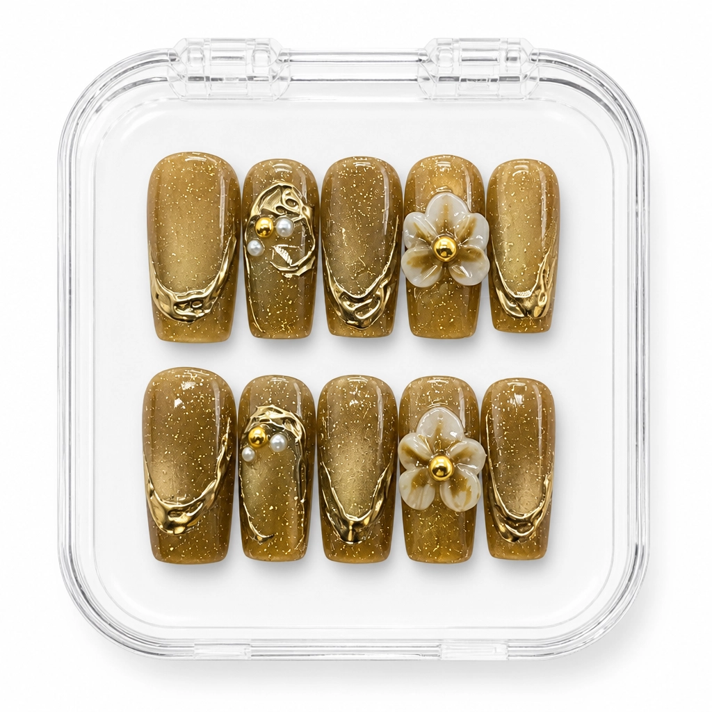 Press-on Nails Wholesale $11.90 Golden Amber Blossom by Yabe Vietnam