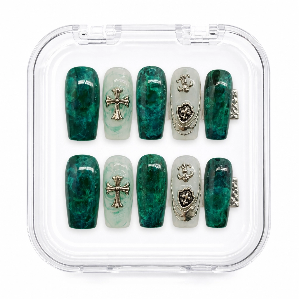 Press-on Nails Wholesale $11.90 Emerald Elegance by Yabe Vietnam