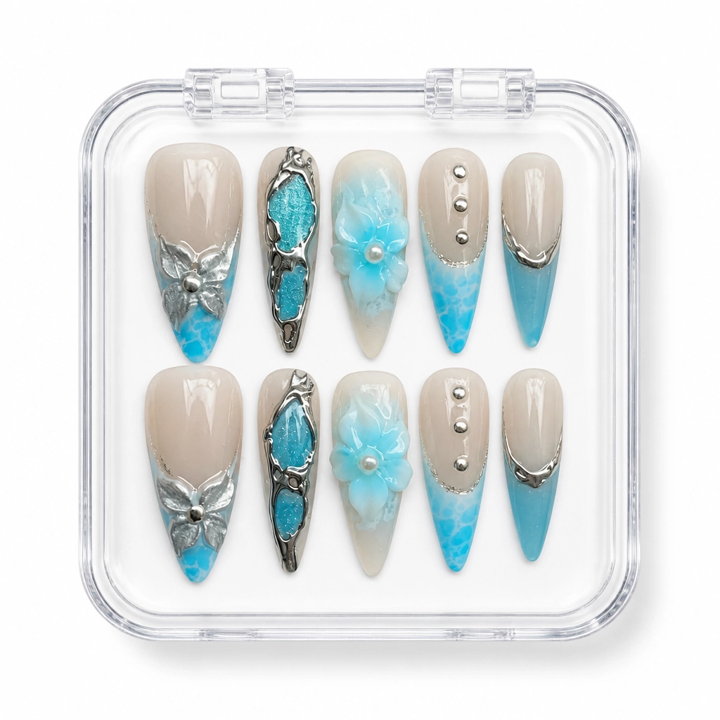 Press-on Nails Wholesale $11.90 Oceanic Siren Bloom by Yabe Vietnam