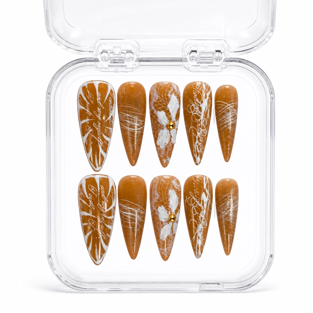 Press-on Nails Wholesale $11.90 Caramel Lace Elegance by Yabe Vietnam